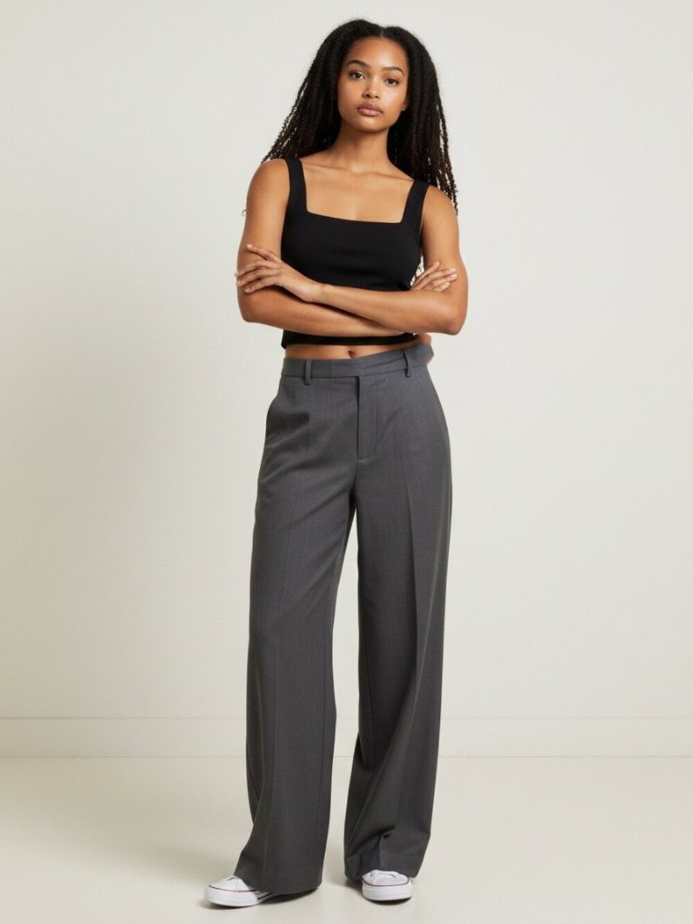 Zara Women's Wide Leg Dress Pants in Charcoal Gray
